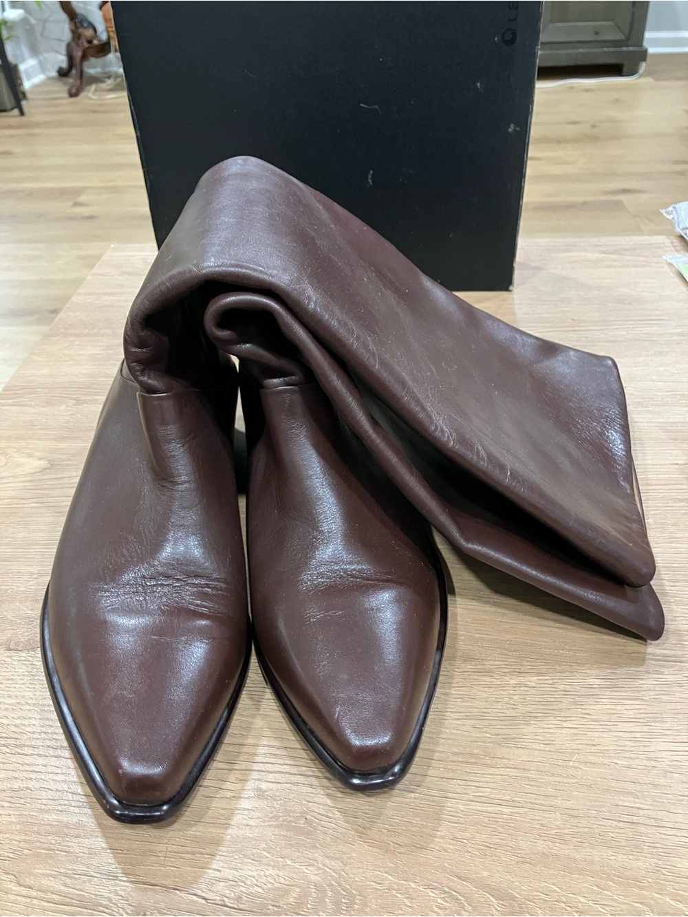 Women’s Tall Pointed Toe Brown Leather Boots